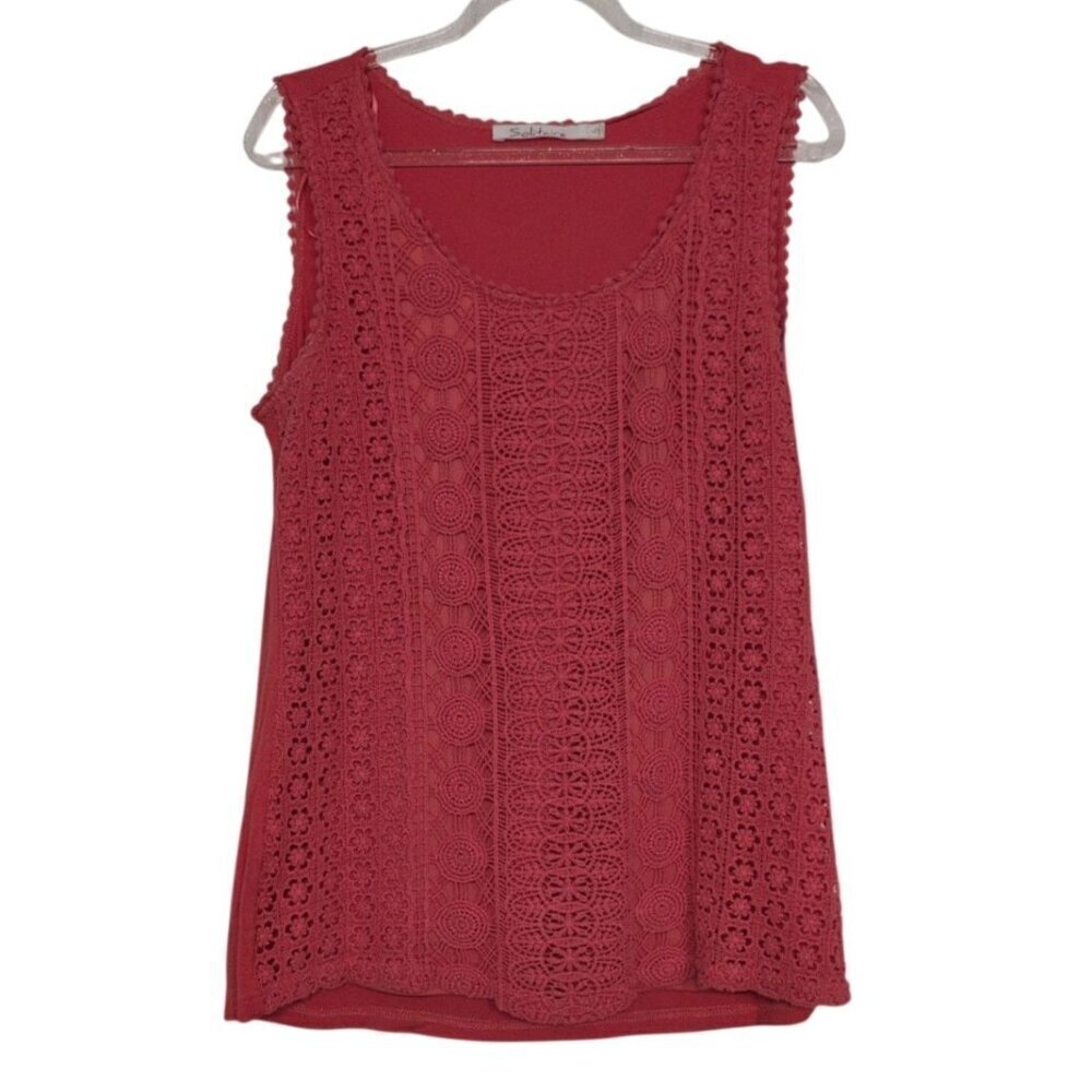 Solitaire Crochet Tank Womens Size Large Coral Pink 100% Cotton Boho Sleeveless